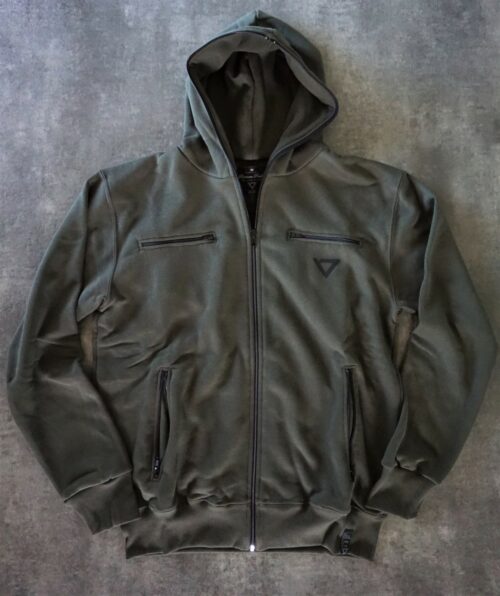 heavy zipped and hooded sweatshirt, manufactured with very resistant fabric