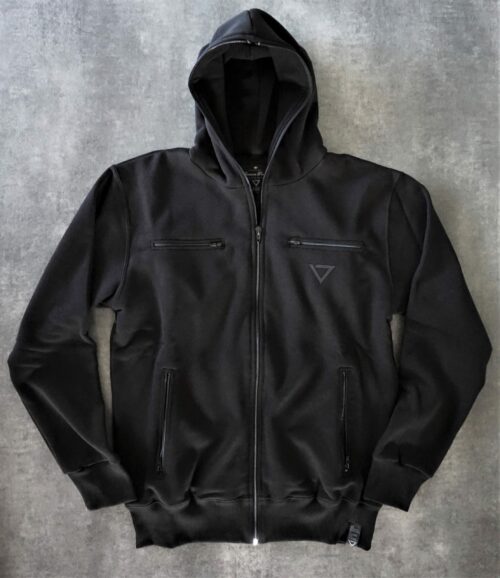 heavy zipped and hooded sweatshirt, manufactured with very resistant fabric