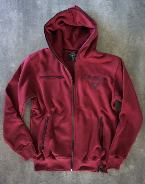 heavy zipped and hooded sweatshirt, manufactured with very resistant fabric